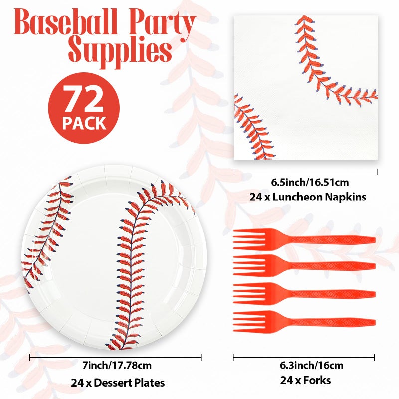 HFBOBP 72 Pcs Baseball Paper Plates and Napkins, 7inch Baseball Themed Party Supplies Decorations Disposable Tableware Dinnerware Set for Sport Themed Party Favors Kids Boys Girls Birthday - Image 3